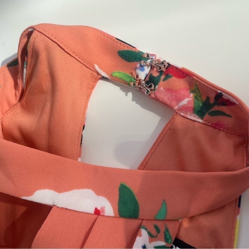 Express Orange Tropical Floral Summer Halter Top Mini Length Dress Size Medium - Picture 6 of 13
